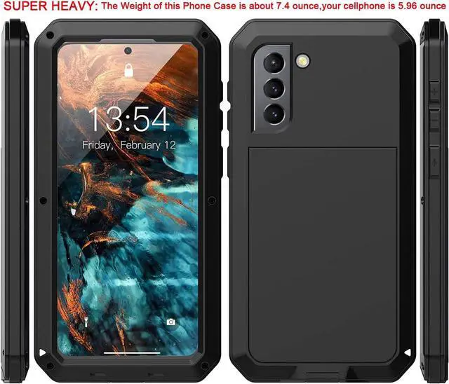 Alt view image 2 of 7 - for Galaxy S21 Case,Full Body Protective Cover Heavy Duty Shockproof Tough Armour Aluminum Alloy Metal Case with Silicone Built-in Screen Protector for SAM-UNG Galaxy S21 6.2" - Black