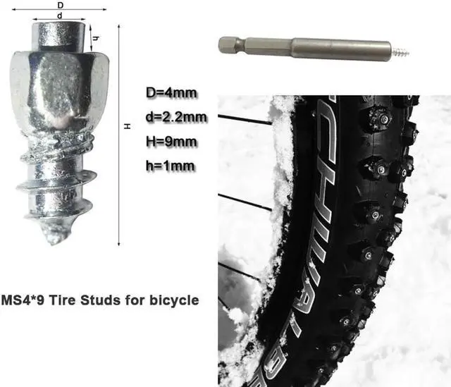 Alt view image 4 of 7 - 9mm Tires Studs Screw Ice Snow Carbide Spikes Wheel Tyres Studs for Bicycle Bike Fat Bikes and Running Shoes Boots with Installation Key - Pack of 200
