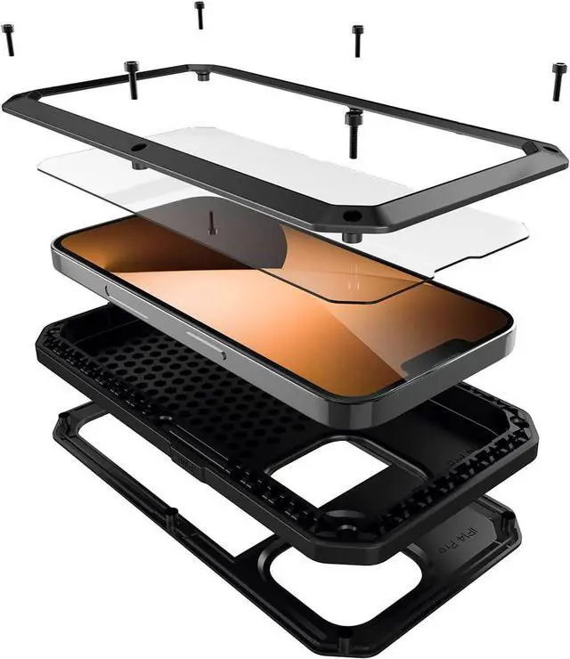 Main image of for iPhone 14 Pro Case, 360 Full Body Protective Cover Heavy Duty Shockproof Tough Armour Aluminum Metal Case with Silicone Built-in Screen Protector for Apple iPhone 14 Pro 6.1" - Black