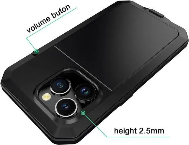 Alt view image 4 of 7 - for iPhone 14 Pro Case, 360 Full Body Protective Cover Heavy Duty Shockproof Tough Armour Aluminum Metal Case with Silicone Built-in Screen Protector for Apple iPhone 14 Pro 6.1" - Black