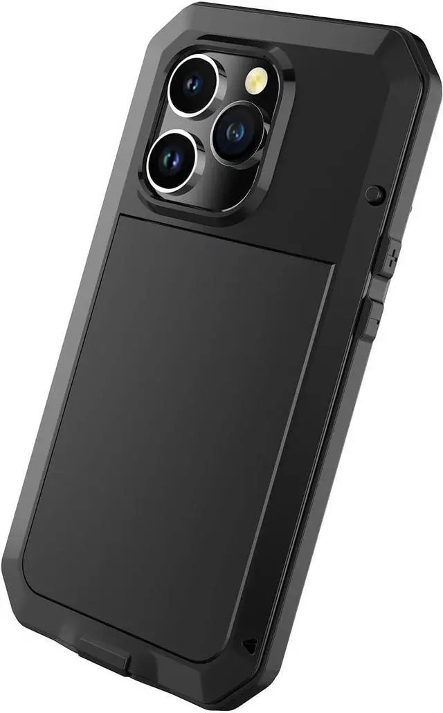 Alt view image 5 of 7 - for iPhone 14 Pro Case, 360 Full Body Protective Cover Heavy Duty Shockproof Tough Armour Aluminum Metal Case with Silicone Built-in Screen Protector for Apple iPhone 14 Pro 6.1" - Black