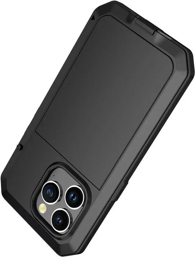Alt view image 6 of 7 - for iPhone 14 Pro Case, 360 Full Body Protective Cover Heavy Duty Shockproof Tough Armour Aluminum Metal Case with Silicone Built-in Screen Protector for Apple iPhone 14 Pro 6.1" - Black