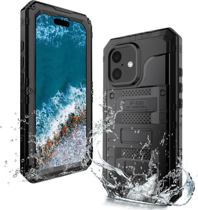 Main image of Waterproof Case for iPhone 16, Heavy Duty Durable Metal Full Body Built-in Screen Protection Case Shockproof Dustproof Rugged Military Grade Defender for iPhone 16 - Black
