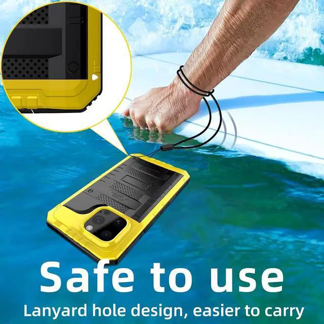 Alt view image 6 of 7 - Waterproof Case for iPhone 16 Pro Max, Heavy Duty Durable Metal Full Body Built-in Screen Protection Case Shockproof Dustproof Rugged Military Grade Defender for iPhone 16 Pro Max - Yellow