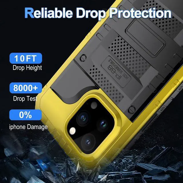 Alt view image 5 of 7 - Waterproof Case for iPhone 15 Pro Max, Heavy Duty Durable Metal Full Body Built-in Screen Protection Case Shockproof Dustproof Rugged Military Grade Defender for iPhone 15 Pro Max - Yellow