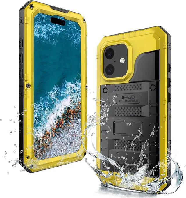 Main image of Waterproof Case for iPhone 16 Plus, Heavy Duty Durable Metal Full Body Built-in Screen Protection Case Shockproof Dustproof Rugged Military Grade Defender for iPhone 16 Plus - Yellow