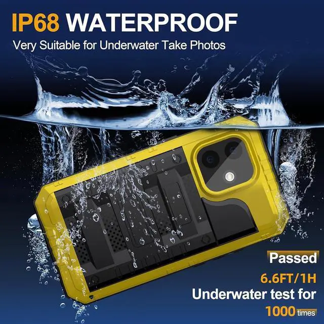 Alt view image 5 of 7 - Waterproof Case for iPhone 16 Plus, Heavy Duty Durable Metal Full Body Built-in Screen Protection Case Shockproof Dustproof Rugged Military Grade Defender for iPhone 16 Plus - Yellow