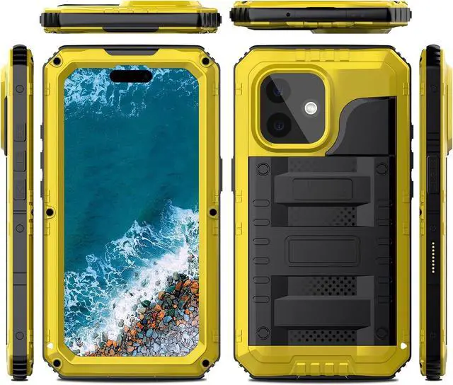 Alt view image 2 of 7 - Waterproof Case for iPhone 16 Plus, Heavy Duty Durable Metal Full Body Built-in Screen Protection Case Shockproof Dustproof Rugged Military Grade Defender for iPhone 16 Plus - Yellow