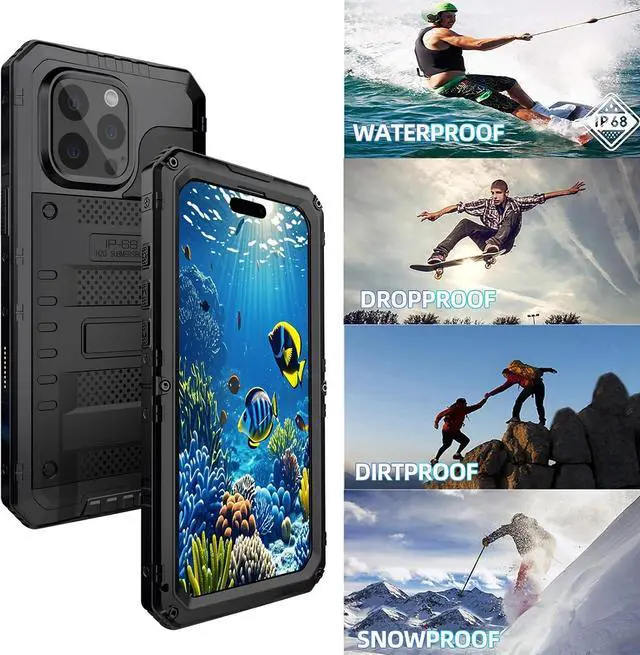 Alt view image 4 of 7 - Waterproof Case for iPhone 16 Pro Max, Heavy Duty Durable Metal Full Body Built-in Screen Protection Case Shockproof Dustproof Rugged Military Grade Defender for iPhone 16 Pro Max - Black