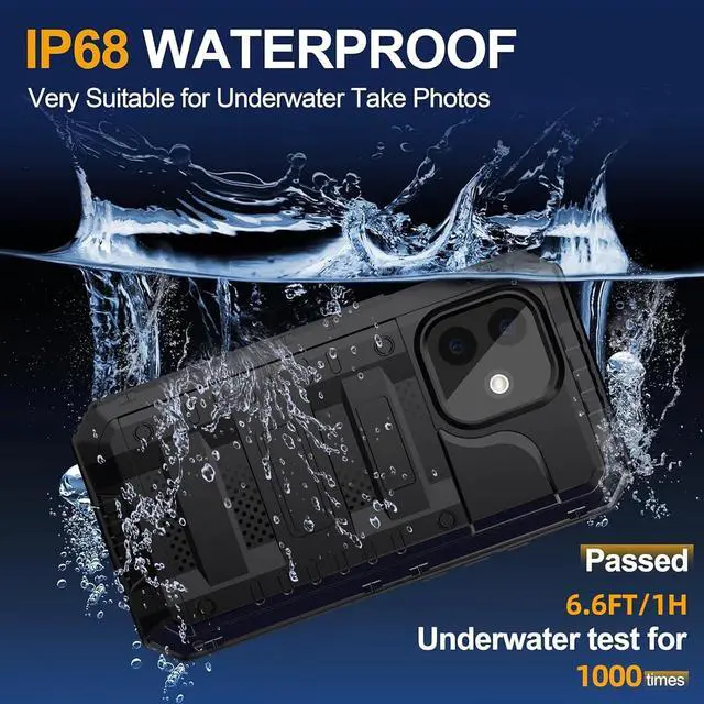 Alt view image 5 of 7 - Waterproof Case for iPhone 16, Heavy Duty Durable Metal Full Body Built-in Screen Protection Case Shockproof Dustproof Rugged Military Grade Defender for iPhone 16 - Black