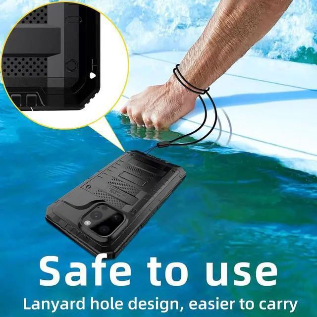 Alt view image 6 of 7 - Waterproof Case for iPhone 16 Pro Max, Heavy Duty Durable Metal Full Body Built-in Screen Protection Case Shockproof Dustproof Rugged Military Grade Defender for iPhone 16 Pro Max - Black