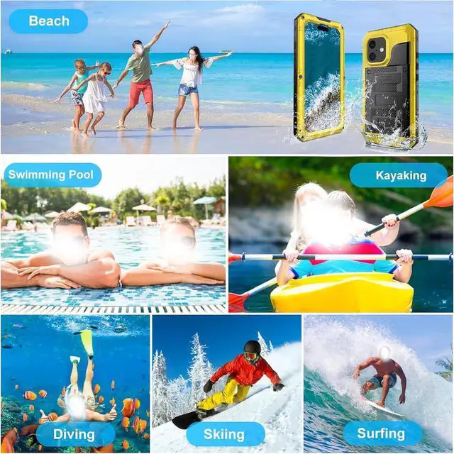 Alt view image 6 of 7 - Waterproof Case for iPhone 16 Plus, Heavy Duty Durable Metal Full Body Built-in Screen Protection Case Shockproof Dustproof Rugged Military Grade Defender for iPhone 16 Plus - Yellow