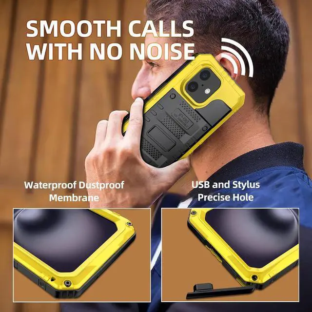 Alt view image 7 of 7 - Waterproof Case for iPhone 16 Plus, Heavy Duty Durable Metal Full Body Built-in Screen Protection Case Shockproof Dustproof Rugged Military Grade Defender for iPhone 16 Plus - Yellow