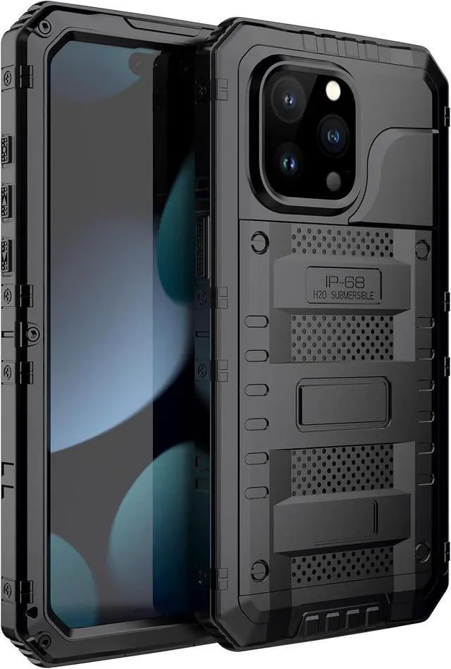 Alt view image 3 of 7 - Waterproof Case for iPhone 15 Pro Max, Heavy Duty Durable Metal Full Body Built-in Screen Protection Case Shockproof Dustproof Rugged Military Grade Defender for iPhone 15 Pro Max - Black