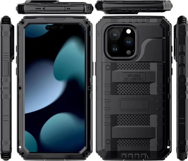 Alt view image 2 of 7 - Waterproof Case for iPhone 15 Pro Max, Heavy Duty Durable Metal Full Body Built-in Screen Protection Case Shockproof Dustproof Rugged Military Grade Defender for iPhone 15 Pro Max - Black