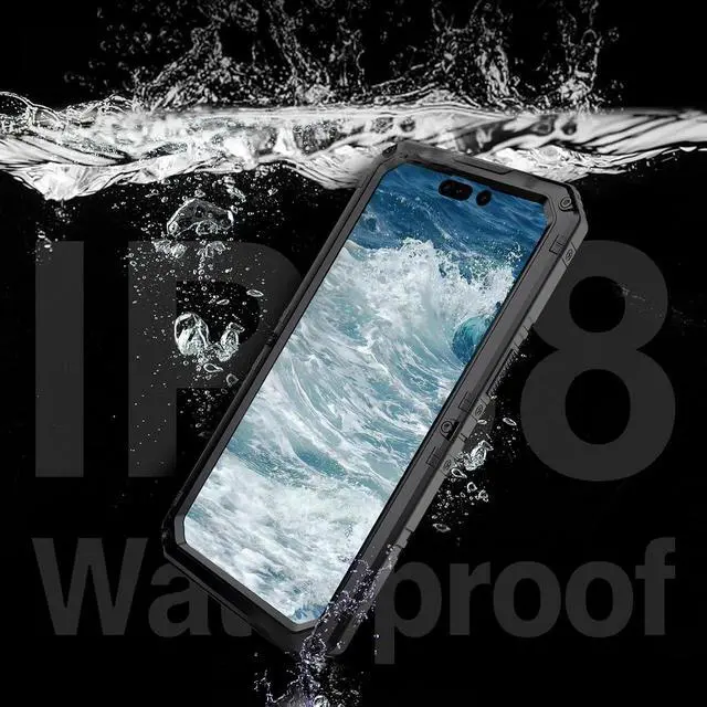 Alt view image 4 of 7 - Waterproof Case for iPhone 15 Pro Max, Heavy Duty Durable Metal Full Body Built-in Screen Protection Case Shockproof Dustproof Rugged Military Grade Defender for iPhone 15 Pro Max - Black