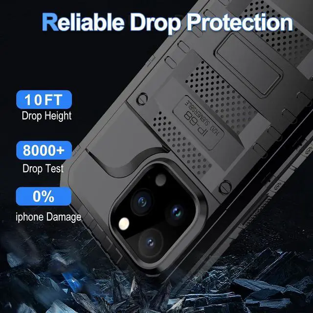 Alt view image 5 of 7 - Waterproof Case for iPhone 15 Pro Max, Heavy Duty Durable Metal Full Body Built-in Screen Protection Case Shockproof Dustproof Rugged Military Grade Defender for iPhone 15 Pro Max - Black