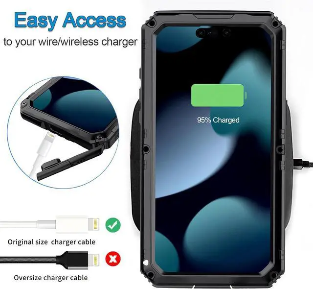 Alt view image 7 of 7 - Waterproof Case for iPhone 15 Pro Max, Heavy Duty Durable Metal Full Body Built-in Screen Protection Case Shockproof Dustproof Rugged Military Grade Defender for iPhone 15 Pro Max - Black