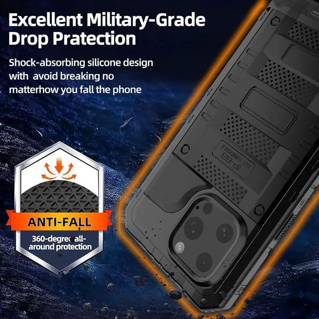 Alt view image 5 of 7 - Waterproof Case for iPhone 16 Pro Max, Heavy Duty Durable Metal Full Body Built-in Screen Protection Case Shockproof Dustproof Rugged Military Grade Defender for iPhone 16 Pro Max - Red