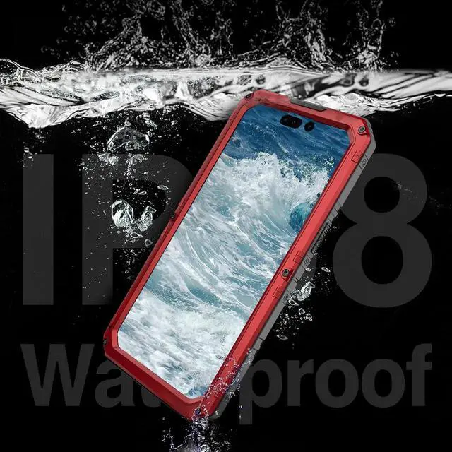 Alt view image 4 of 7 - Waterproof Case for iPhone 15 Pro Max, Heavy Duty Durable Metal Full Body Built-in Screen Protection Case Shockproof Dustproof Rugged Military Grade Defender for iPhone 15 Pro Max - Red