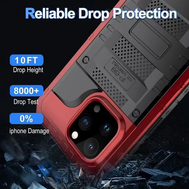 Alt view image 5 of 7 - Waterproof Case for iPhone 15 Pro Max, Heavy Duty Durable Metal Full Body Built-in Screen Protection Case Shockproof Dustproof Rugged Military Grade Defender for iPhone 15 Pro Max - Red