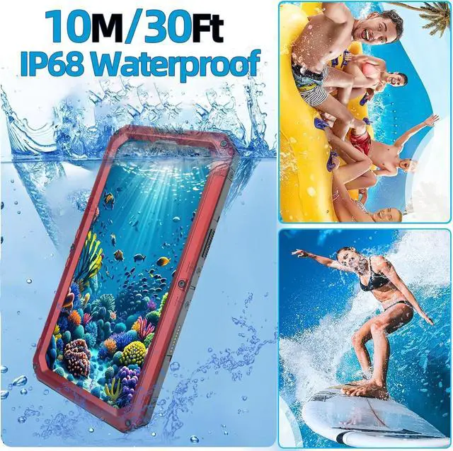 Alt view image 6 of 7 - Waterproof Case for iPhone 16 Pro, Heavy Duty Durable Metal Full Body Built-in Screen Protection Case Shockproof Dustproof Rugged Military Grade Defender for iPhone 16 Pro - Red