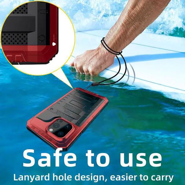Alt view image 7 of 7 - Waterproof Case for iPhone 16 Pro, Heavy Duty Durable Metal Full Body Built-in Screen Protection Case Shockproof Dustproof Rugged Military Grade Defender for iPhone 16 Pro - Red