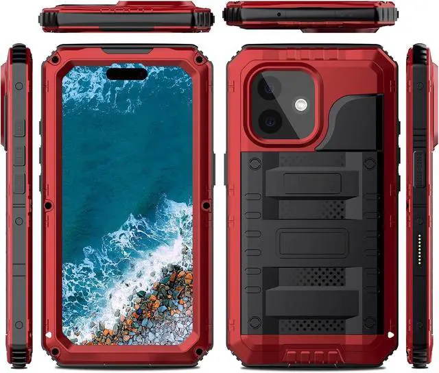 Alt view image 2 of 7 - Waterproof Case for iPhone 16 Plus, Heavy Duty Durable Metal Full Body Built-in Screen Protection Case Shockproof Dustproof Rugged Military Grade Defender for iPhone 16 Plus - Red