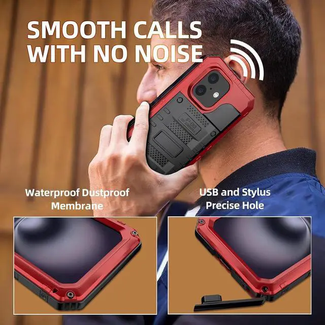 Alt view image 6 of 7 - Waterproof Case for iPhone 16 Plus, Heavy Duty Durable Metal Full Body Built-in Screen Protection Case Shockproof Dustproof Rugged Military Grade Defender for iPhone 16 Plus - Red
