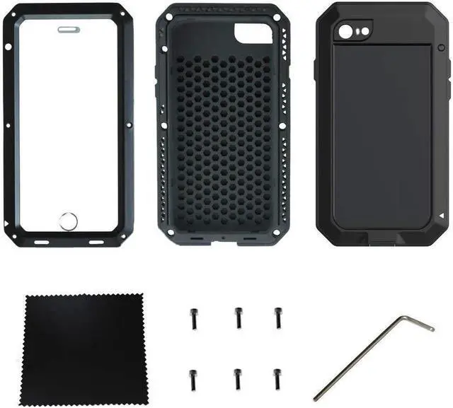 Alt view image 4 of 6 - for iPhone 8 Case,iPhone 7 Case, 360 Full Body Protective Cover Heavy Duty Shockproof Tough Armour Aluminum Metal Case with Silicone Built-in Screen Protector for iPhone 7/8/SE - Black