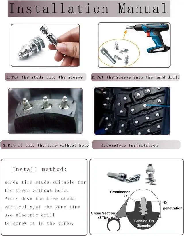 Alt view image 6 of 7 - Carbide Tires Studs, Marrkey 22.8mm Spikes for Tires-Security Anti-Skid Car Wheel Snow Tire Chains Studs for ATV SUV MO-TOrcycle Loaders Tractors MS1911 (100)