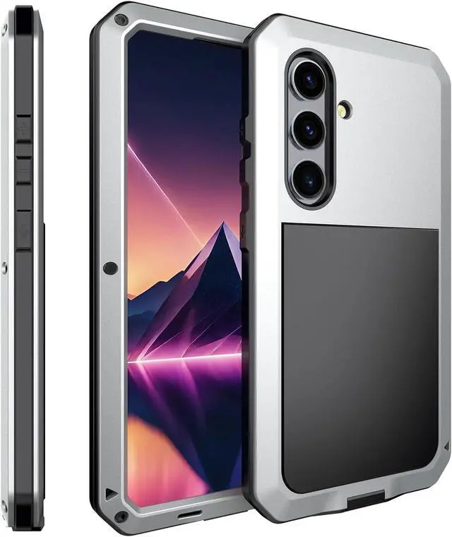 Alt view image 2 of 7 - for Galaxy S25 Plus Case 6.6",Full Body Protective Cover Heavy Duty Shockproof Tough Armour Aluminum Alloy Metal Case with Silicone Built-in Screen Protector for SAM-UNG Silver
