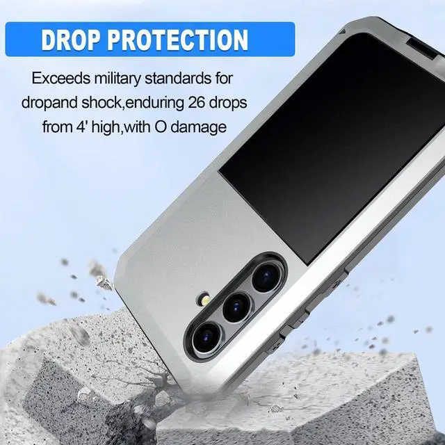 Alt view image 4 of 7 - for Galaxy S25 Plus Case 6.6",Full Body Protective Cover Heavy Duty Shockproof Tough Armour Aluminum Alloy Metal Case with Silicone Built-in Screen Protector for SAM-UNG Silver