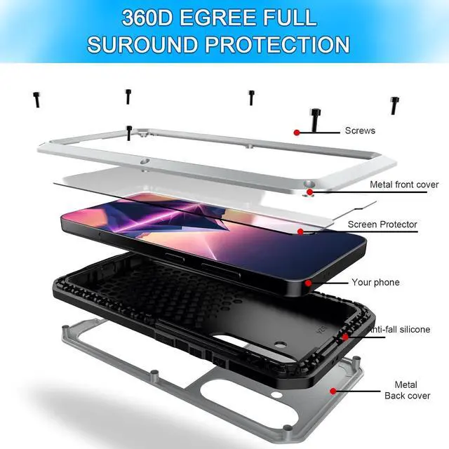Alt view image 6 of 7 - for Galaxy S25 Plus Case 6.6",Full Body Protective Cover Heavy Duty Shockproof Tough Armour Aluminum Alloy Metal Case with Silicone Built-in Screen Protector for SAM-UNG Silver