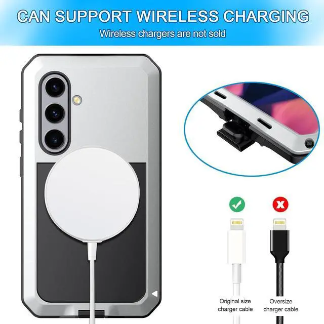 Alt view image 7 of 7 - for Galaxy S25 Plus Case 6.6",Full Body Protective Cover Heavy Duty Shockproof Tough Armour Aluminum Alloy Metal Case with Silicone Built-in Screen Protector for SAM-UNG Silver