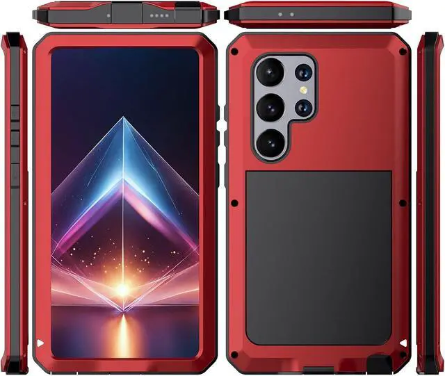 Alt view image 2 of 7 - for Galaxy S24 Ultra Case 6.8",Full Body Protective Cover Heavy Duty Shockproof Tough Armour Aluminum Alloy Metal Case with Silicone Built-in Screen Protector for SAM-UNG - Red