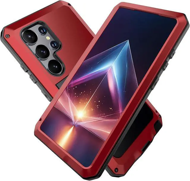 Alt view image 3 of 7 - for Galaxy S24 Ultra Case 6.8",Full Body Protective Cover Heavy Duty Shockproof Tough Armour Aluminum Alloy Metal Case with Silicone Built-in Screen Protector for SAM-UNG - Red