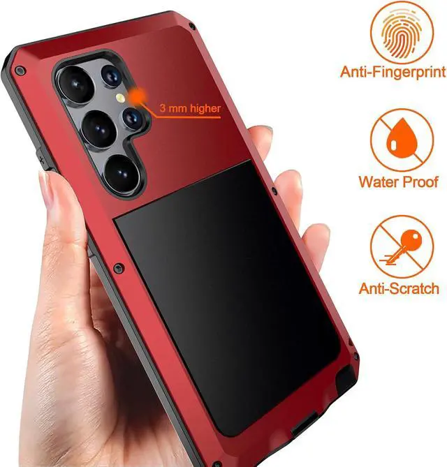 Alt view image 5 of 7 - for Galaxy S24 Ultra Case 6.8",Full Body Protective Cover Heavy Duty Shockproof Tough Armour Aluminum Alloy Metal Case with Silicone Built-in Screen Protector for SAM-UNG - Red