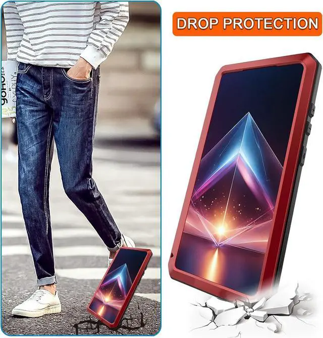 Alt view image 4 of 7 - for Galaxy S24 Ultra Case 6.8",Full Body Protective Cover Heavy Duty Shockproof Tough Armour Aluminum Alloy Metal Case with Silicone Built-in Screen Protector for SAM-UNG - Red