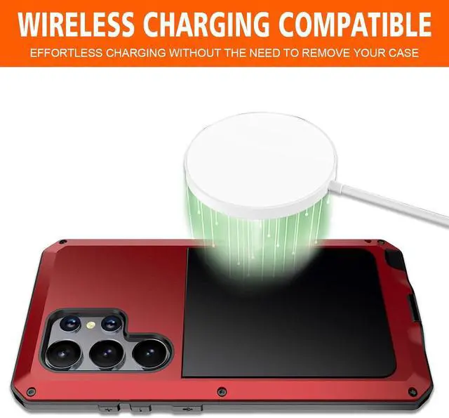 Alt view image 7 of 7 - for Galaxy S24 Ultra Case 6.8",Full Body Protective Cover Heavy Duty Shockproof Tough Armour Aluminum Alloy Metal Case with Silicone Built-in Screen Protector for SAM-UNG - Red