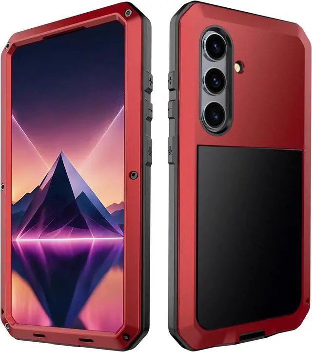 Alt view image 3 of 7 - for Galaxy S25 Plus Case 6.6",Full Body Protective Cover Heavy Duty Shockproof Tough Armour Aluminum Alloy Metal Case with Silicone Built-in Screen Protector for SAM-UNG Red