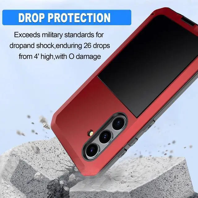 Alt view image 5 of 7 - for Galaxy S25 Plus Case 6.6",Full Body Protective Cover Heavy Duty Shockproof Tough Armour Aluminum Alloy Metal Case with Silicone Built-in Screen Protector for SAM-UNG Red