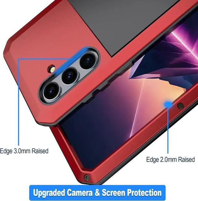 Alt view image 4 of 7 - for Galaxy S25 Plus Case 6.6",Full Body Protective Cover Heavy Duty Shockproof Tough Armour Aluminum Alloy Metal Case with Silicone Built-in Screen Protector for SAM-UNG Red