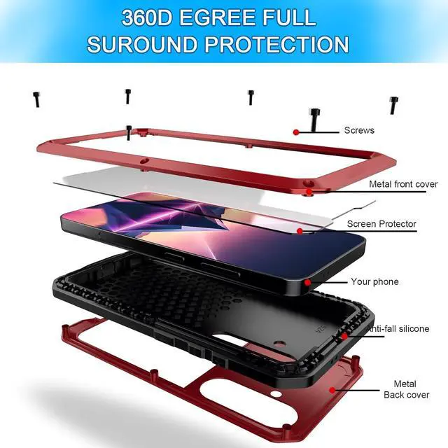 Alt view image 6 of 7 - for Galaxy S25 Plus Case 6.6",Full Body Protective Cover Heavy Duty Shockproof Tough Armour Aluminum Alloy Metal Case with Silicone Built-in Screen Protector for SAM-UNG Red