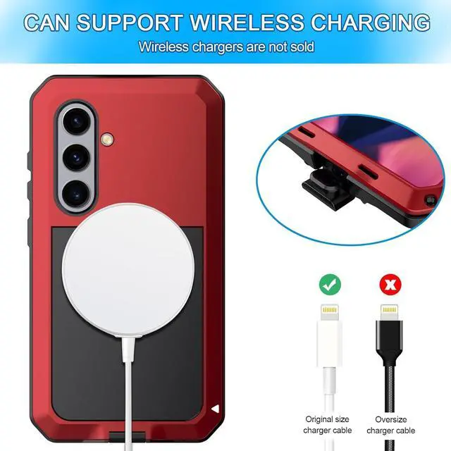 Alt view image 7 of 7 - for Galaxy S25 Plus Case 6.6",Full Body Protective Cover Heavy Duty Shockproof Tough Armour Aluminum Alloy Metal Case with Silicone Built-in Screen Protector for SAM-UNG Red