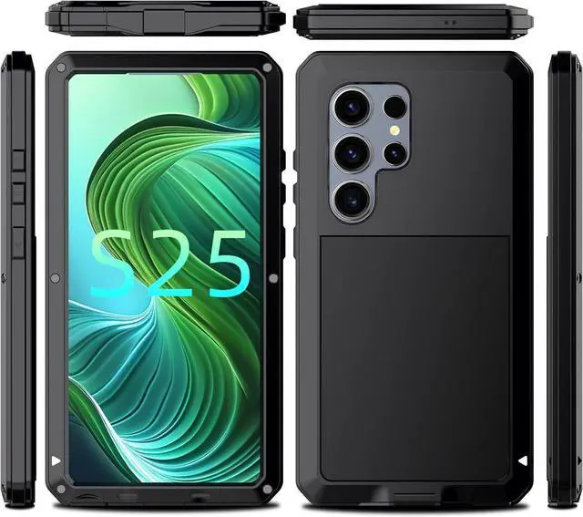 Main image of for Galaxy S25 Ultra Case 6.8",Full Body Protective Cover Heavy Duty Shockproof Tough Armour Aluminum Alloy Metal Case with Silicone Built-in Screen Protector for SAM-UNG - Black