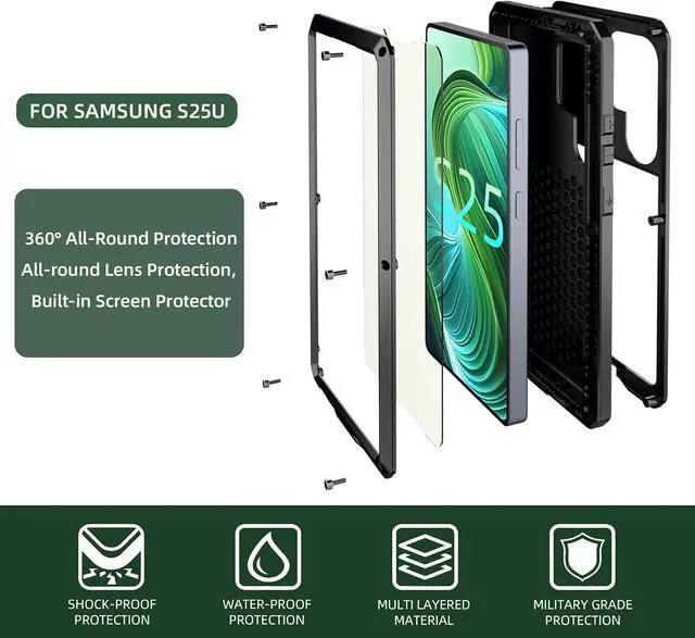 Alt view image 4 of 7 - for Galaxy S25 Ultra Case 6.8",Full Body Protective Cover Heavy Duty Shockproof Tough Armour Aluminum Alloy Metal Case with Silicone Built-in Screen Protector for SAM-UNG - Black