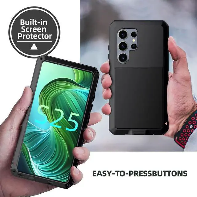 Alt view image 6 of 7 - for Galaxy S25 Ultra Case 6.8",Full Body Protective Cover Heavy Duty Shockproof Tough Armour Aluminum Alloy Metal Case with Silicone Built-in Screen Protector for SAM-UNG - Black