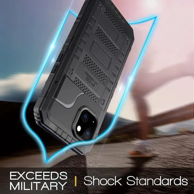Alt view image 3 of 7 - Waterproof Case for iPhone 14, Heavy Duty Durable Metal Full Body Built-in Screen Protection Case Shockproof Dustproof Rugged Military Grade Defender for iPhone 14 - Black