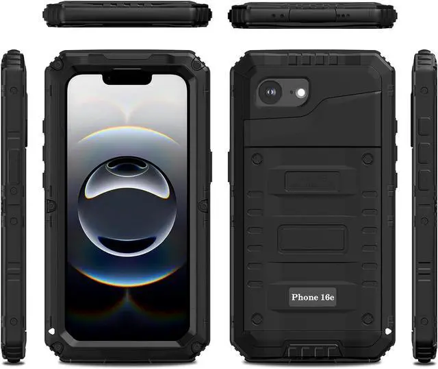 Main image of for iPhone 16E Waterproof Case, Heavy Duty Metal Durable Full Body Built-in Screen Protection Case Shockproof Dustproof Rugged Military Grade Defender - Black